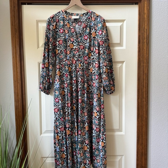 Universal Thread V-Neck Button Up Long Sleeve Floral Maxi Dress with pockets Sm - Picture 2 of 15